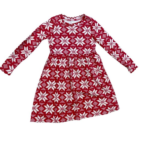 Hanna Andersson Holiday Print Rib Dress Girls Size 120cm (6-7) Scandi Snowflake - Picture 1 of 11